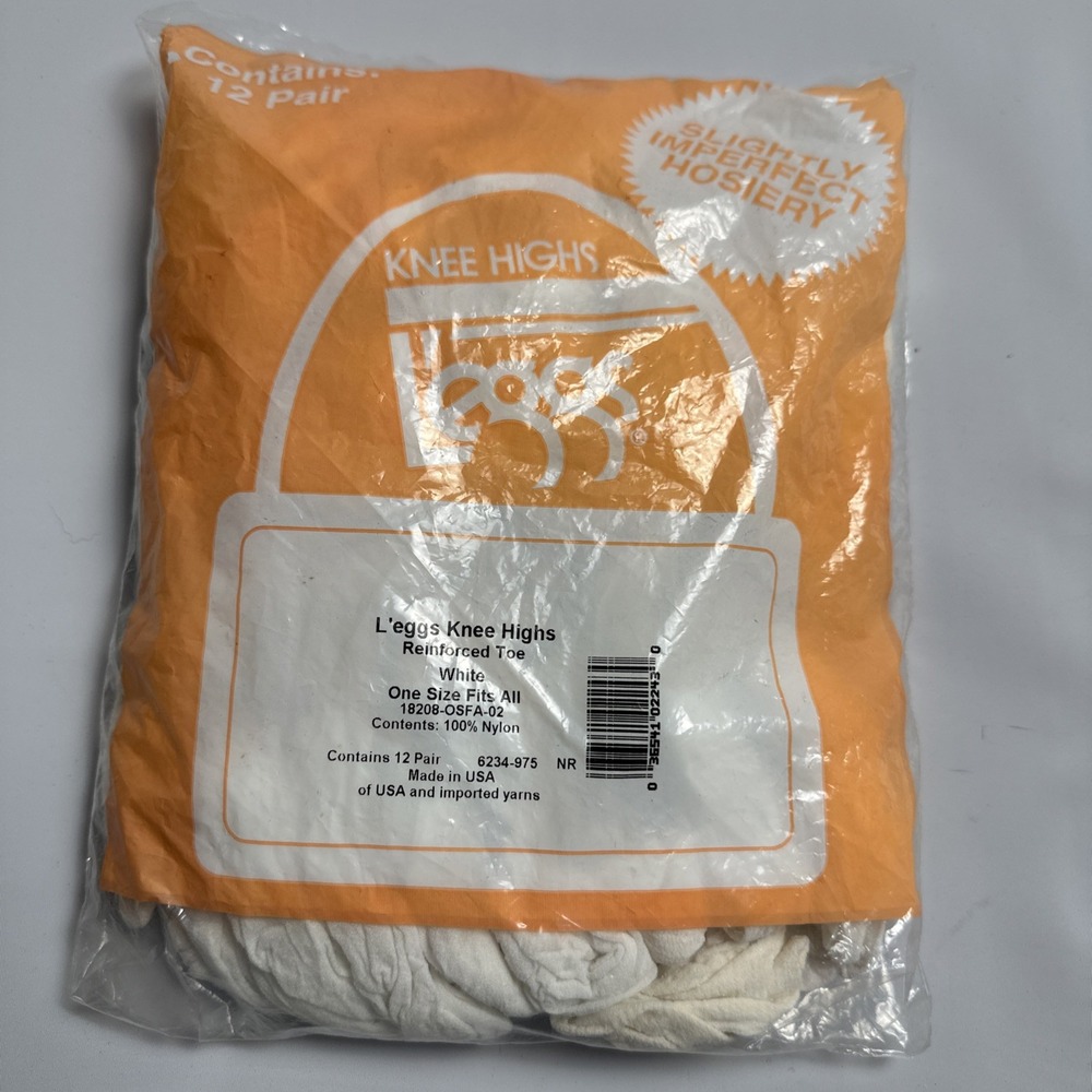 Vintage L'eggs Knee High Stockings White 12 Pair NOS Deadstock Made USA Nylon